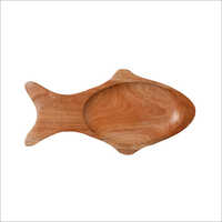 Wooden Fish Tray - 12 Inch Polished Finish, Carved Wooden Design For Restaurants And Home Decoration