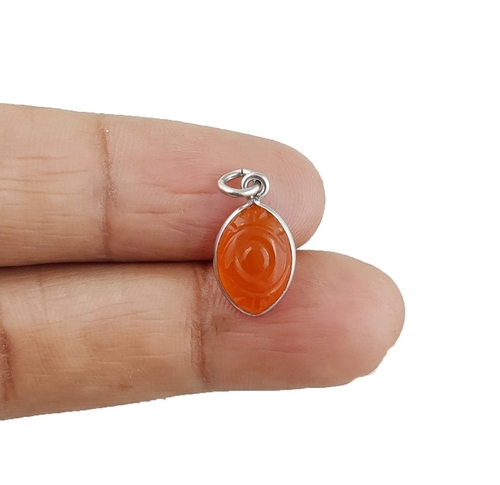 Carnelian Evil Eye Carving Sterling Silver Marquise Shape 8x12mm Charm