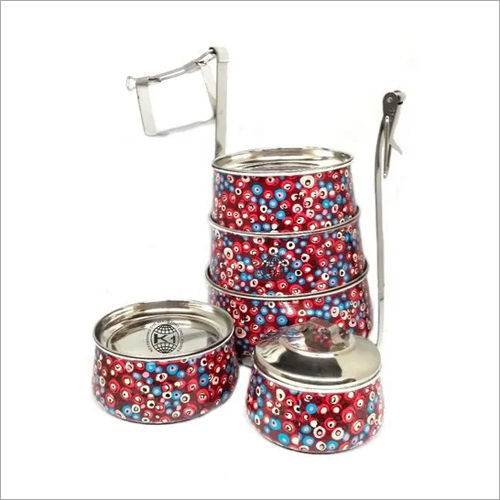 Multicolor Hand Painted Steel Tiffin Box