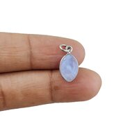 Blue Lace Agate Evil Eye Carving Sterling Silver Marquise Shape 8x12mm Charm