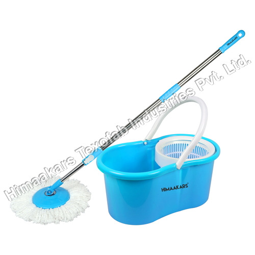Fastclean Spin Mop 360 Degree (Plastic) - Strong Virgin Plastics, Blue and White Color | Sturdy Bucket, 360 Degree Spin Head, Soaks Up Spills