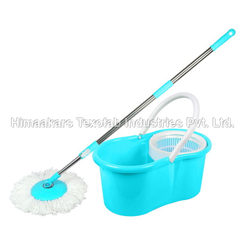 Fastclean Wheelie Bucket Mop (Plastic Basket) - Strong Virgin Plastics, 360 Degree Spin Head, Blue | Sturdy Bucket, Soaks Big Spills, Safe on All Flooring