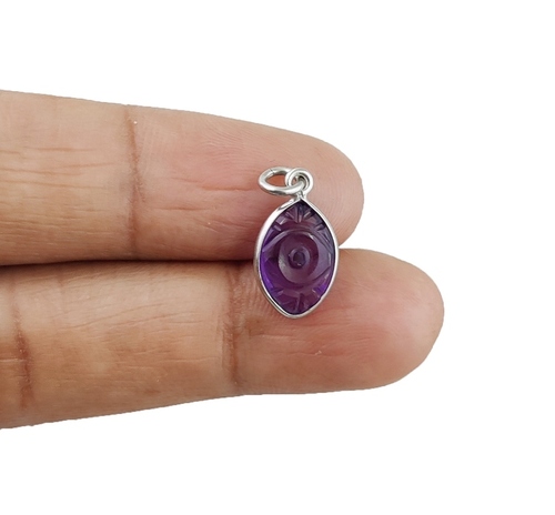 Amethyst Evil Eye Carving Sterling Silver Marquise Shape 8x12mm Charm