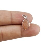 Peach Moonstone Evil Eye Carving Sterling Silver Marquise Shape 8x12mm Charm