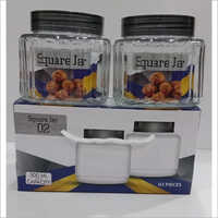 500 Ml Square Glass Jar - Glass Material, 500 Ml Capacity, Transparent Color | Self-embossed Design, Silver Lid, Reusable For Food Storage