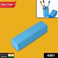 Blue Square Shape Capsule Travel Toothbrush Toothpaste Case Holder Portable Toothbrush Storage Plastic Toothbrush Holder (4991) - Plastic Material, 6x6x20 Cm Size, Blue Color | Travel-friendly, Hygienic Organizing Solution