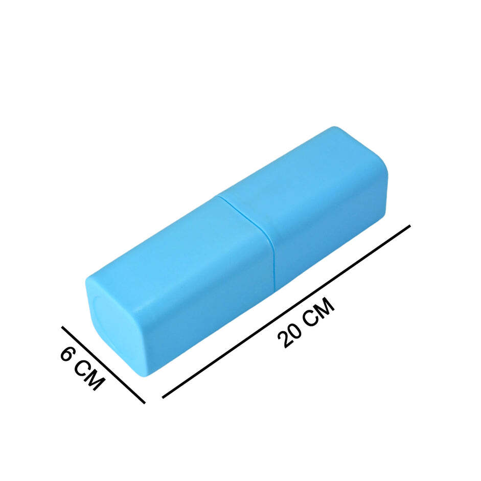 BLUE SQUARE SHAPE CAPSULE TRAVEL TOOTHBRUSH TOOTHPASTE CASE HOLDER PORTABLE TOOTHBRUSH STORAGE PLASTIC TOOTHBRUSH HOLDER (4991)