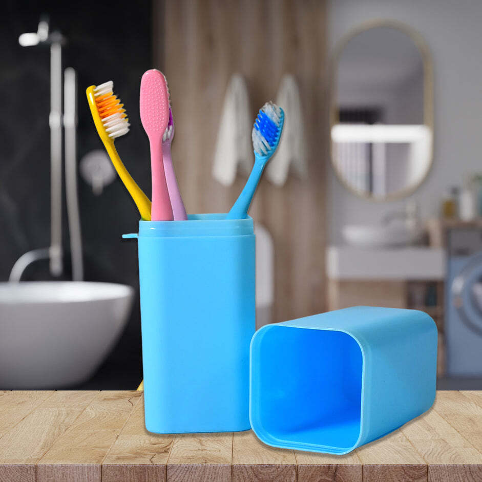 BLUE SQUARE SHAPE CAPSULE TRAVEL TOOTHBRUSH TOOTHPASTE CASE HOLDER PORTABLE TOOTHBRUSH STORAGE PLASTIC TOOTHBRUSH HOLDER (4991)
