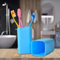 BLUE SQUARE SHAPE CAPSULE TRAVEL TOOTHBRUSH TOOTHPASTE CASE HOLDER PORTABLE TOOTHBRUSH STORAGE PLASTIC TOOTHBRUSH HOLDER (4991)