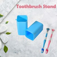 BLUE SQUARE SHAPE CAPSULE TRAVEL TOOTHBRUSH TOOTHPASTE CASE HOLDER PORTABLE TOOTHBRUSH STORAGE PLASTIC TOOTHBRUSH HOLDER (4991)