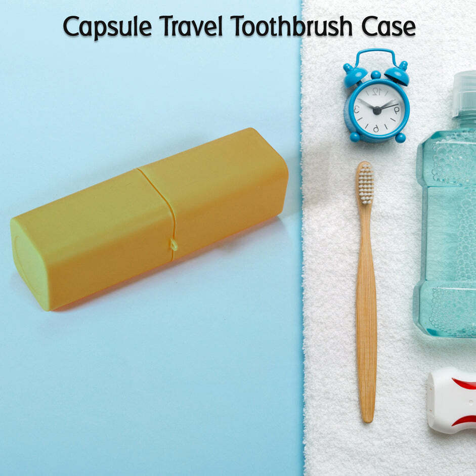 SAFFRON SQUARE SHAPE CAPSULE TRAVEL TOOTHBRUSH TOOTHPASTE CASE HOLDER PORTABLE TOOTHBRUSH STORAGE PLASTIC TOOTHBRUSH HOLDER (4993)