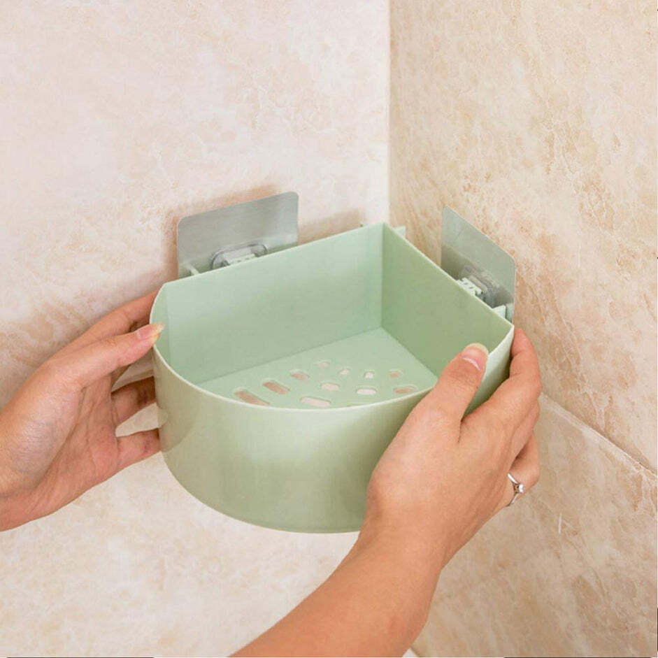 4033 CORNER SHELF BATHROOM KITCHEN RACK SELF ADHESIVE SHOWER CADDY PLASTIC TRIANGLE WALL MOUNT STORAGE BASKET (4033)