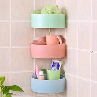 4033 CORNER SHELF BATHROOM KITCHEN RACK SELF ADHESIVE SHOWER CADDY PLASTIC TRIANGLE WALL MOUNT STORAGE BASKET (4033)