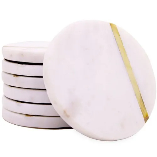 White Marble Coaster Set - Polished Marble, Modern Design | Elegant Coaster Set for Stylish Home DÃ©cor and Entertaining