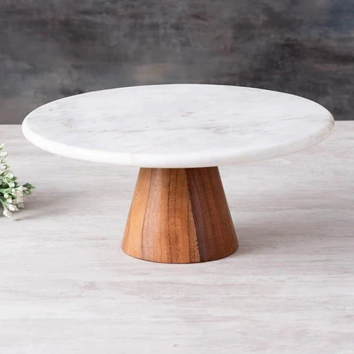 Handmade Marble Cake Stand - Wood Material, Multiple Size Options | Elegant Design for Displaying Cakes and Pastries