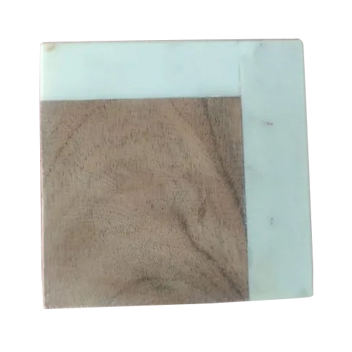 White Brown Square Shape Coaster - Wood / Marble, Customized Size, Polished Finish