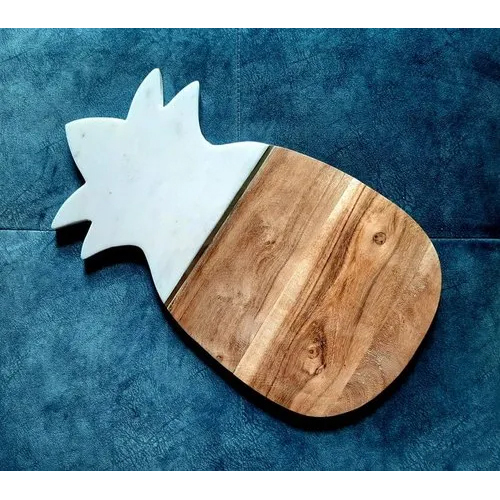 Wooden And Marble Pineapple Shaped Chopping Board - Wood / Marble Material , Different Sizes Available, Unique Pineapple Design