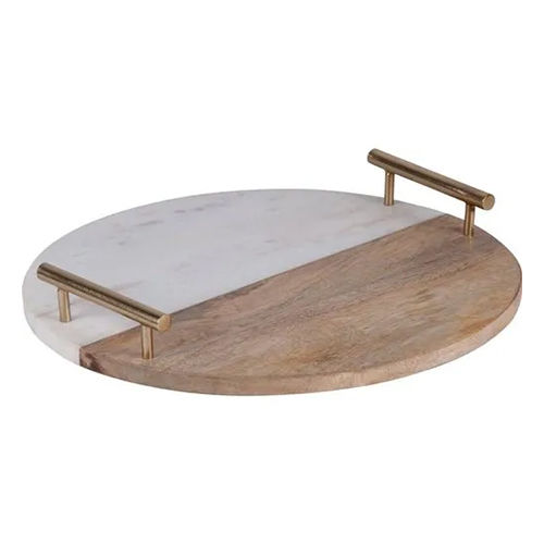 Acacia Wood And White Marble Serving Tray Size: Different Available at ...