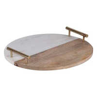 Acacia Wood And White Marble Serving Tray - Marble & Wood Materials, Various Sizes Available | Ideal For Home And Hotel Use, Elegant Design