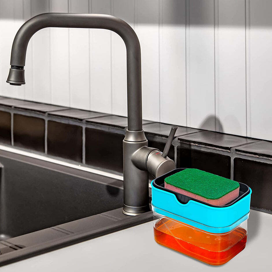 2IN1 SPONGE HOLDER SOAP DISPENSER MANUALPRESS LIQUID PUMP STORAGE (6212)