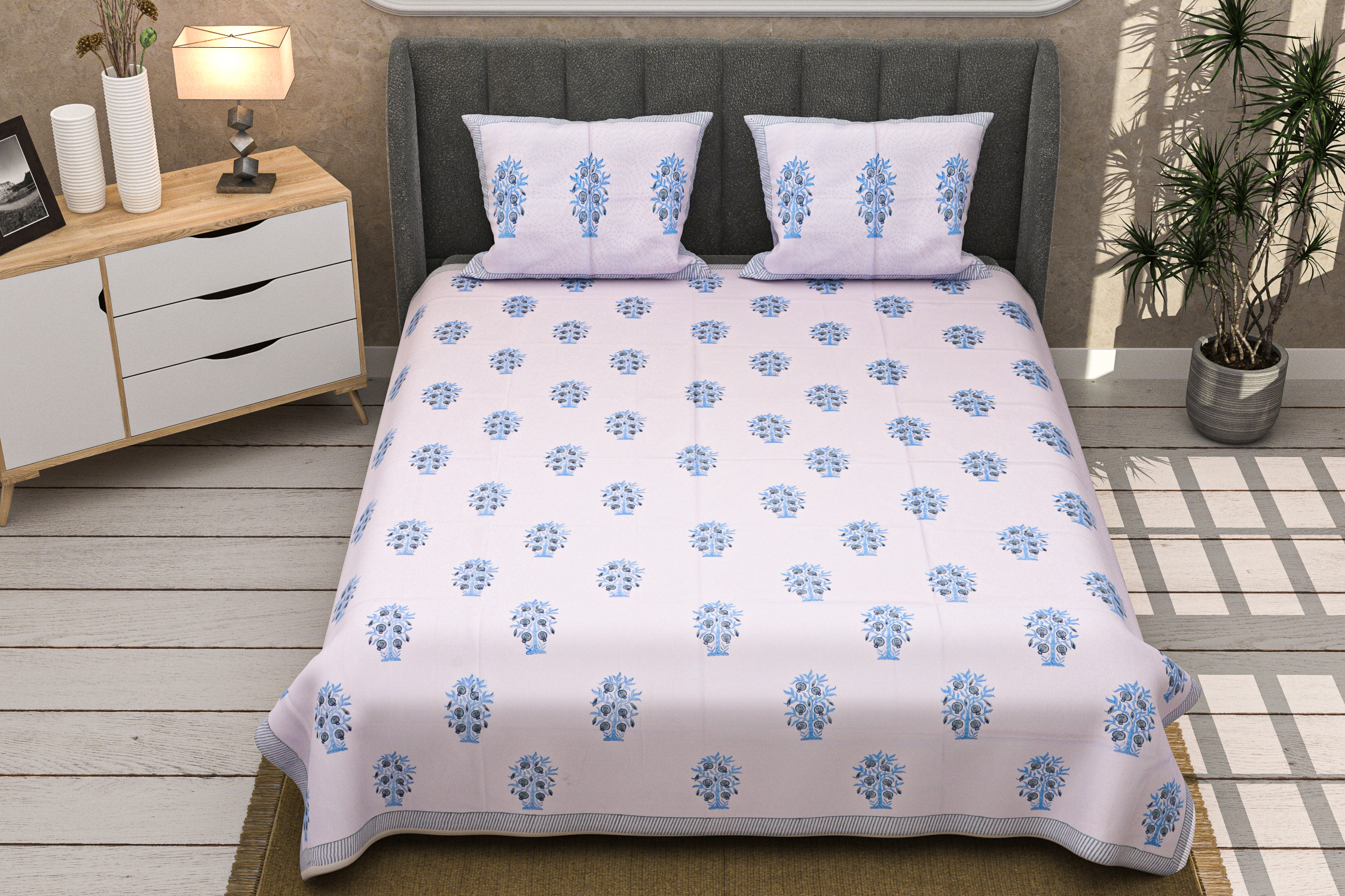 Jaipuri cotton hand block printed bedsheet