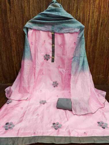 Omika Pink Coco Silk Dress Material - Coco Silk with Cotton Bottom and Dyble Dupatta Hand Washable Free Size Embroidered Pattern All Season Wear