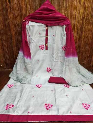 Omika Grey Coco Silk Dress Material - Embroidered Free Size Coco Silk Fabric with Cotton Bottom and Dyble Dupatta | Hand Wash Suitable for All Seasons