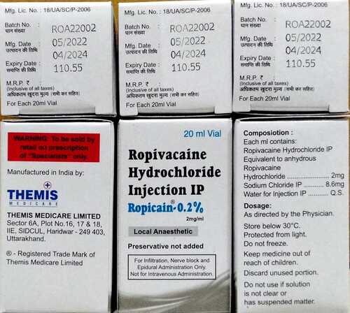 ROPICAIN 0.2% 20ML ROPIVACAINE HYDROCHLORIDE INJECTION IP
