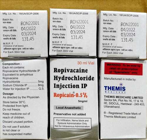 ROPICAIN 0.5% 30ML ROPIVACAINE HYDROCHLORIDE INJECTION IP