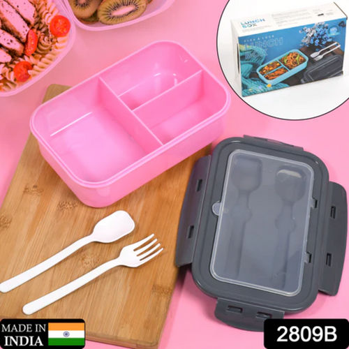 LUNCH BOX 3 COMPARTMENT PLASTIC LINER LUNCH CONTAINER PORTABLE TABLEWARE SET FOR OFFICE SCHOOL HOME USE 2809B