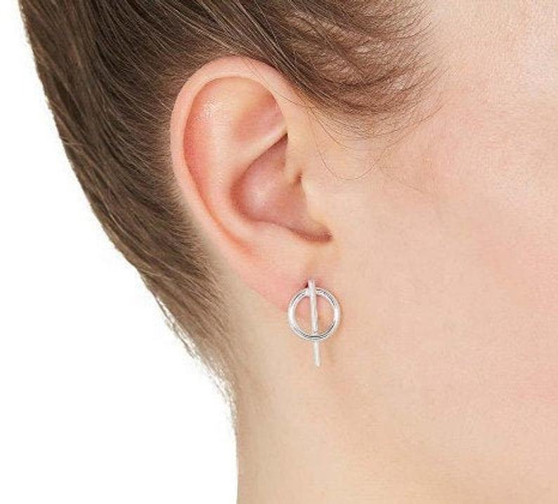 925 Sterling Silver Handmade Beautiful Tiny Hoop And Bar Drop Earrings