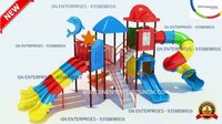 Children Playground Equipment - Frp Material, 15ft X 12ft X 11ft Size | Multi-slide Setup, Climbing Ladder, Roofed Play Area, Uv Resistant, 3-year Warranty