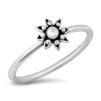 925 Sterling Silver Handcrafted Flower Ring Plain Silver Bead Ring