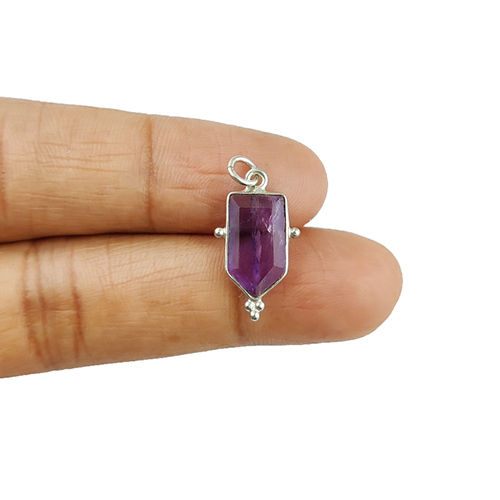 Charms Amethyst Gemstone Tie Shape Sterling Silver 8X14Mm Bezel Pendant