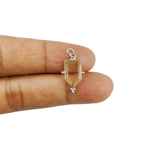 Citrine Gemstone Tie Shape Sterling Silver 8x14mm Bezel Pendant