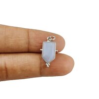 Blue Lace Agate Gemstone Tie Shape Sterling Silver 8x14mm Bezel Pendant