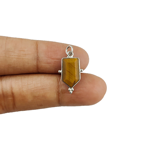 Tiger Eye Gemstone Tie Shape Sterling Silver 8x14mm Bezel Pendant