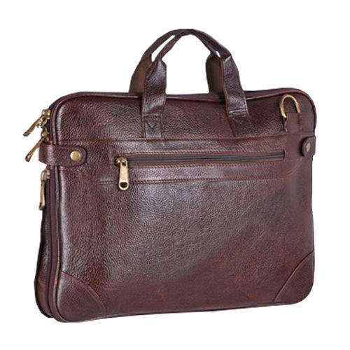 Office Leather Laptop Bags - Leather, Medium Size, Brown Color | Customized Design, Dual Handles, Synthetic Type