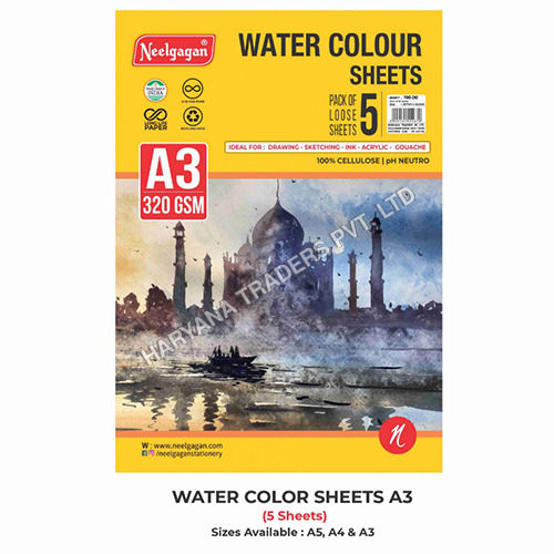 Water Colour Sheet A3 320 GSM (Pack of 5 Sheets) (Suitable for Drawing Sketching and Painting)