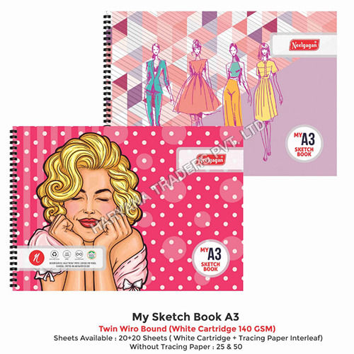 My Sketch Book A3 (25 50 and 20 plus 20 Sheets) (Twin Wiro Bound) (White Cartridge 140 GSM) 29.7cm X 42cm