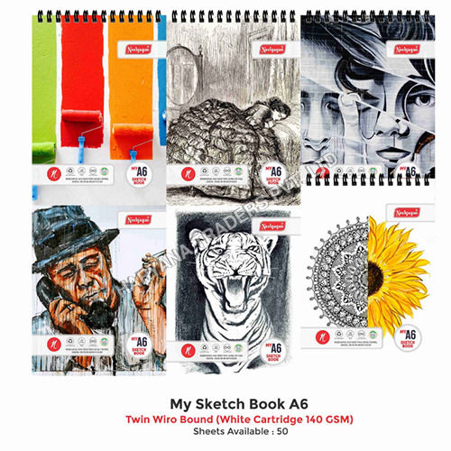 My Sketch Book A6- 50 Sheets (Twin Wiro Bound) (White Cartridge 140 GSM) 14.7cm X 21cm (Suitable for Drawing and Sketching)