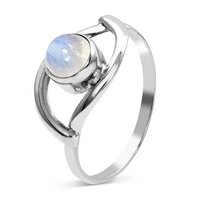 Rainbow Moonstone Round Cabochon God's Eye Statement Silver Gemstone Ring Gender: Women