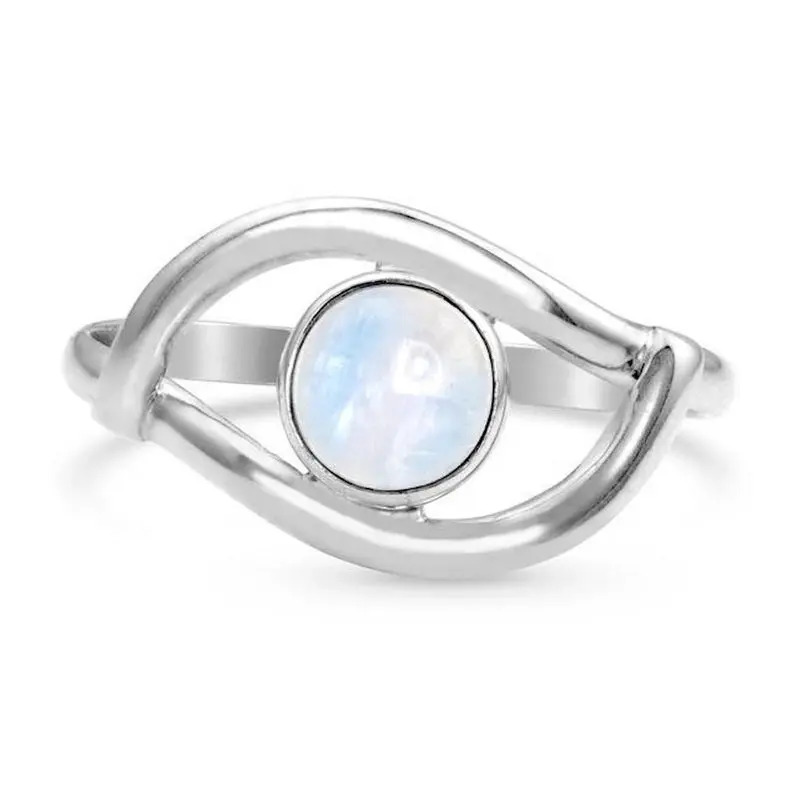 Rainbow Moonstone Round Cabochon God's Eye Statement Silver Gemstone Ring