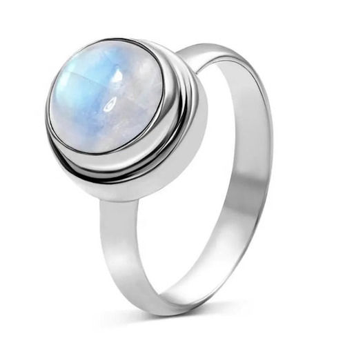 925 Sterling Silver Beautiful Rainbow Moonstone Round Cabochon Band Statement Silver Gemstone Ring