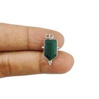 Malachite Gemstone Tie Shape Sterling Silver 8x14mm Bezel Pendant