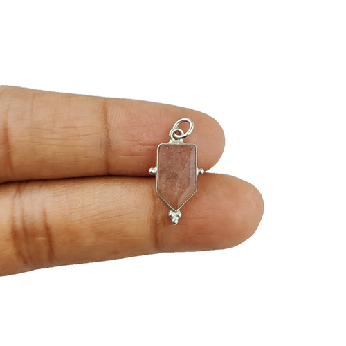 Strawberry Quartz Gemstone Tie Shape Sterling Silver 8x14mm Bezel Pendant