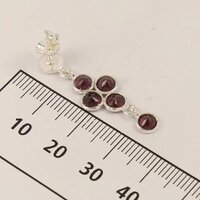 925 Sterling Silver Bezel Garnet Round Gemstones Dangling Hoop Earrings