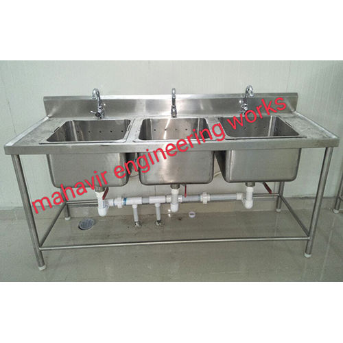 Semi Automatic Stainless Steel 3 Sink Unit