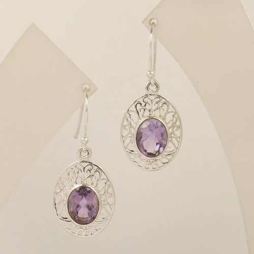 925 Sterling Silver Beautiful Amethyst Oval Shape Earrings Jewelry Gender: Women