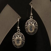 925 Sterling Silver Beautiful Rainbow Moonstone Oval Shape Earrings